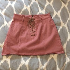 Pink lace up skirt